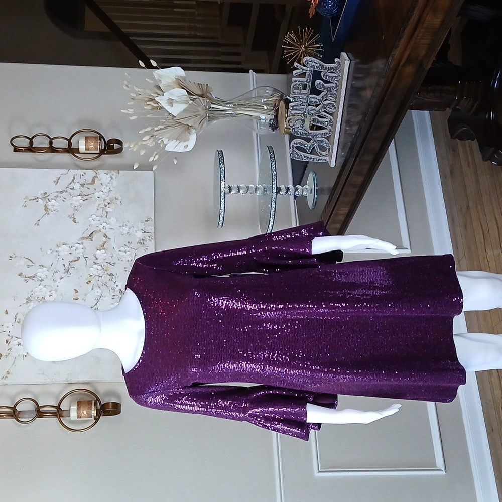 NWT Vicent Camuto Women's Purple Cocktail Sheath Dress Flared Sleeves. Size XS - Picture 13 of 17